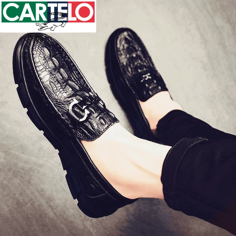 卡帝乐/卡帝乐鳄鱼豆豆鞋男鞋春季款一脚蹬百搭鞋子男士休闲皮鞋