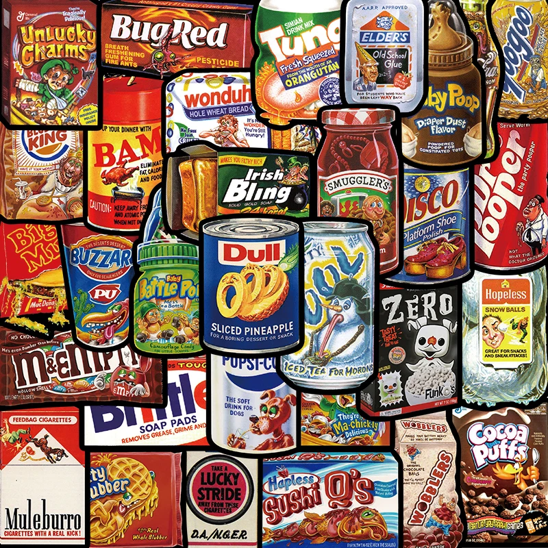 48张美式复古美食装饰创意高颜值高级感手账贴画趣味素材防水贴纸