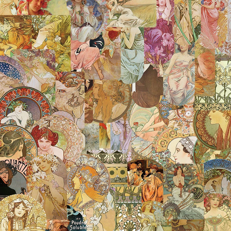 54张复古文艺人物艺术贴纸精美高颜值手账手机壳电脑ipad防水贴画