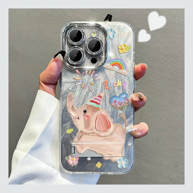 自带镜头膜苹果15promax手机壳iPhone15pro油画小象14渐变羽纱131