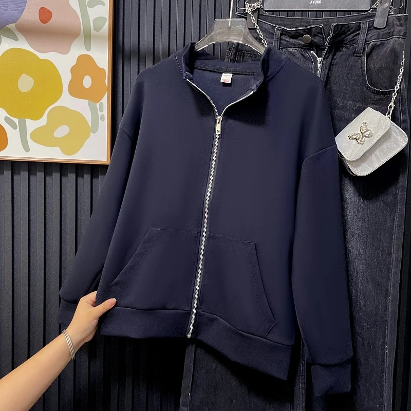 HONG JIA LIN/虹嘉琳秋季新款琥珀流光立领拉链卫衣宽松大码外套