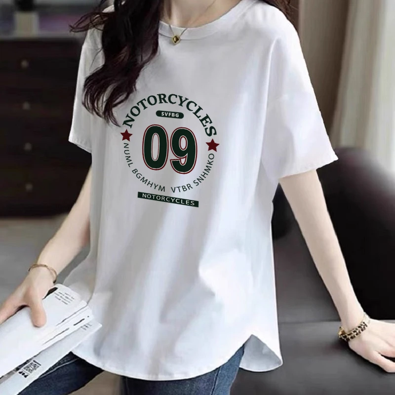 HONG JIA LIN/虹嘉琳宽松大码300斤短袖T恤圆领印花套头百搭T恤