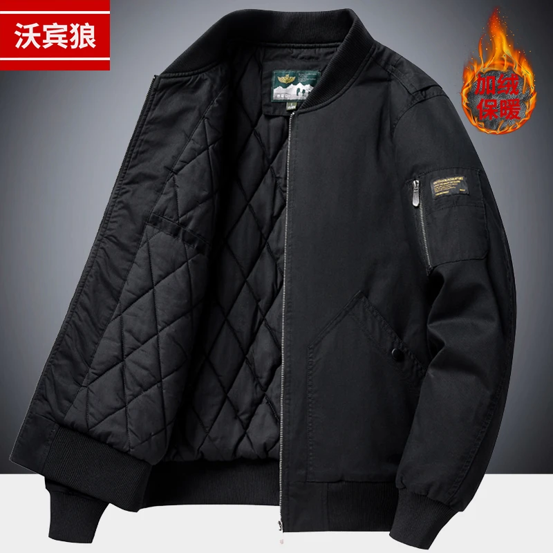 飞行夹克棉服男冬季加绒加厚纯棉休闲保暖棒球领棉衣冬装男士外套