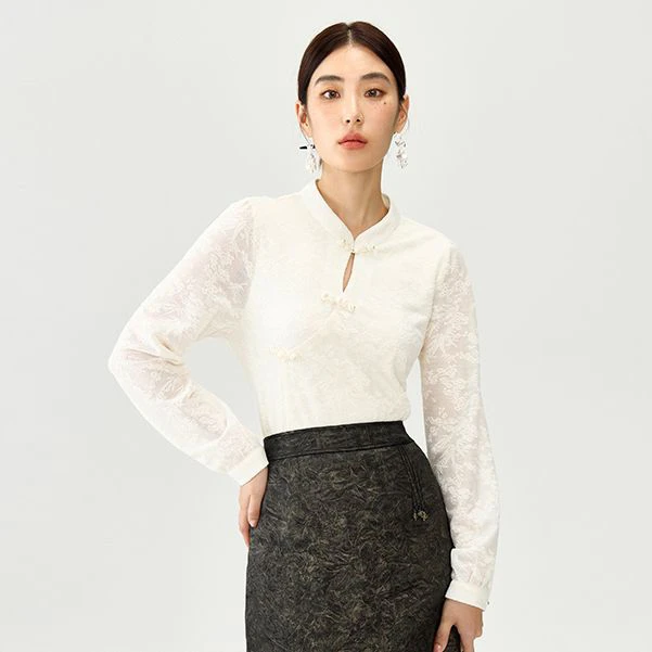 独束微胖M大码女装气质时尚百搭国风提花针织新中式小衫24DY83302