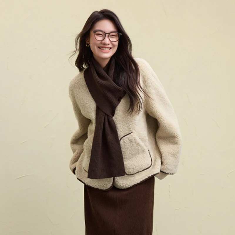 独束微胖大码女装仿羊羔毛毛显瘦冬季时尚保暖外套24DS84648