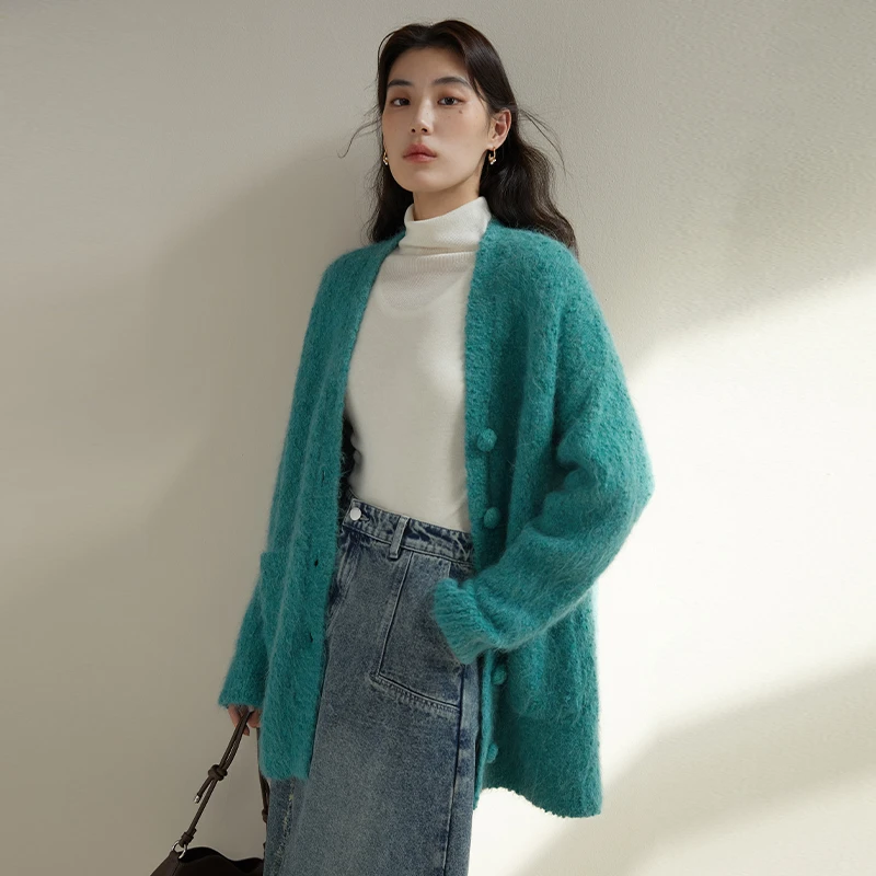 独束微胖MM大码女装气质开衫毛衣外套慵懒风开衫毛针织23DS84432