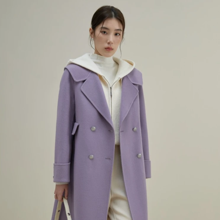 独束微胖MM大码女装气质双排扣羊毛毛呢大衣外套23DS84054