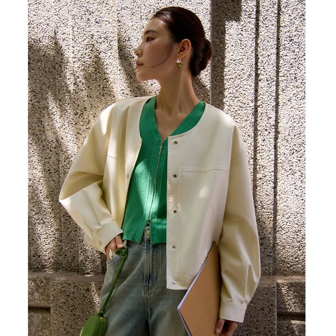 独束微胖M大码女装酷飒圆领夹克衫日常百搭通勤风短外套24DS83318