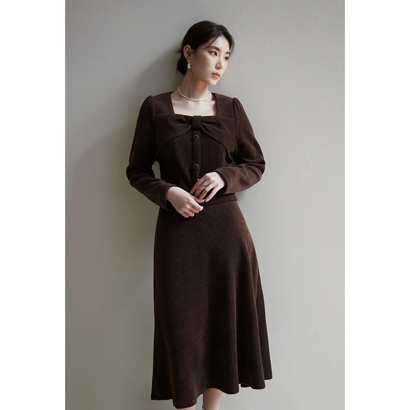 独束大码法式复古法式套装冬微胖高腰显瘦两件套23DS84556/84557