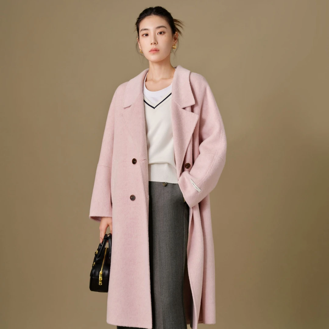 独束微胖M大码女装正肩毛呢外套百搭羊毛混纺大衣24DS84126