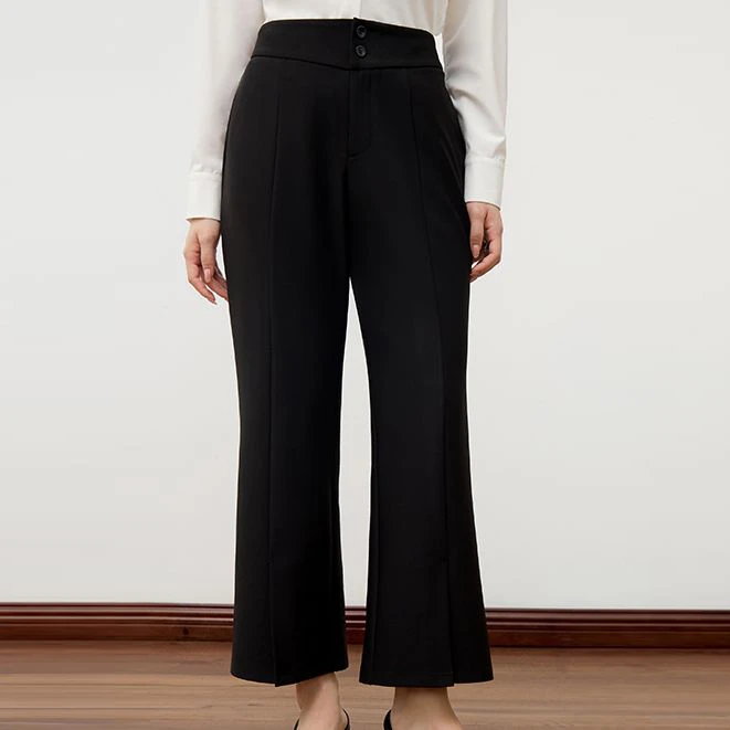 独束M大码女装胖微喇开叉高腰显瘦长裤休闲百搭时髦裤子24DS83255