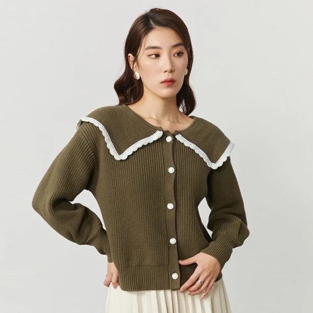 独束微胖大码女装娃娃领针织开衫款甜美减龄上衣22DS4644毛衣纯色