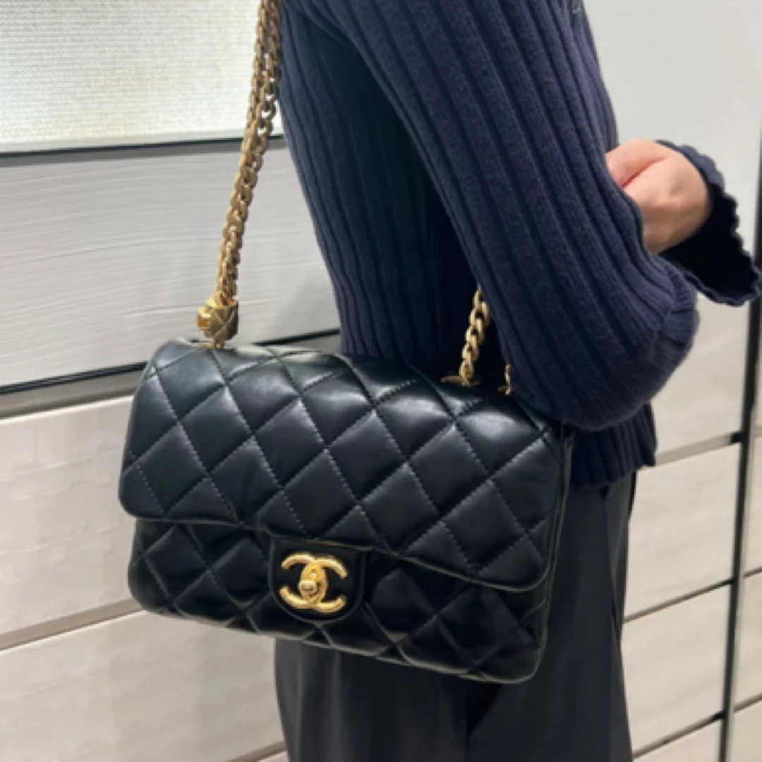 95新 Chanel/香奈儿 3539|香奈儿深蓝金柱风琴斜挎包|香奈儿
