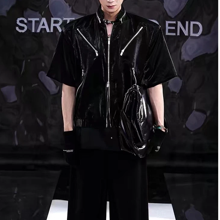 垫肩小众拉链男夹克