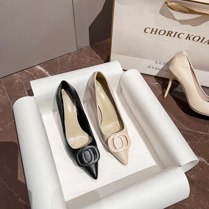 黑色尖头细跟高跟鞋2024春季新款舒适职业工作女单鞋性感百搭女鞋