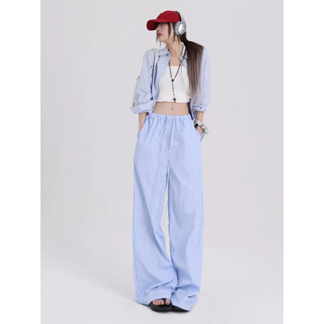 POYZ | 遛弯百搭 | 新款轻松感条纹休闲裤女薄款宽松显瘦垂感长裤