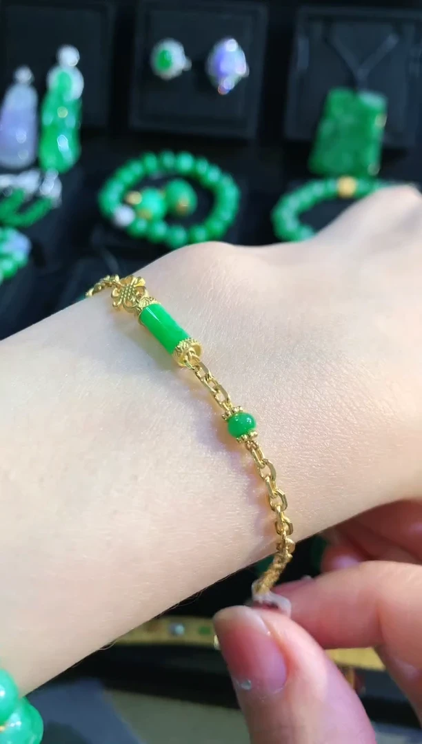 【闪购商品】翡翠手链足金镶嵌手链