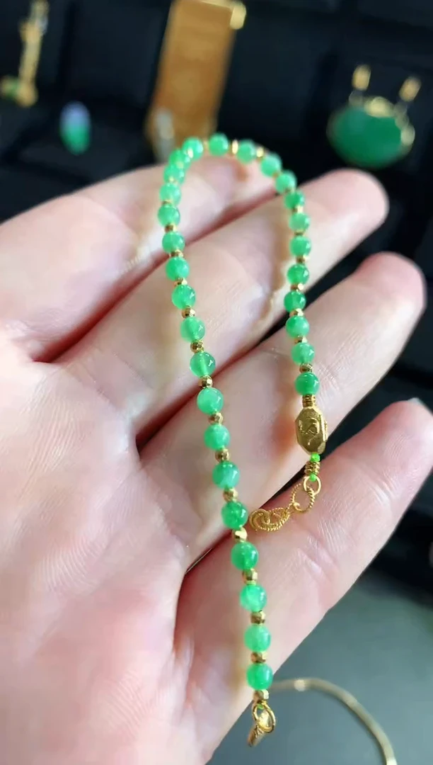 【闪购商品】翡翠手链18K金镶嵌手链