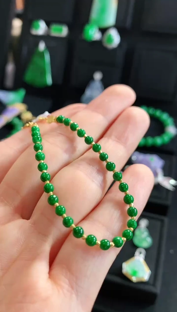 【闪购商品】翡翠手链18K金镶嵌手链