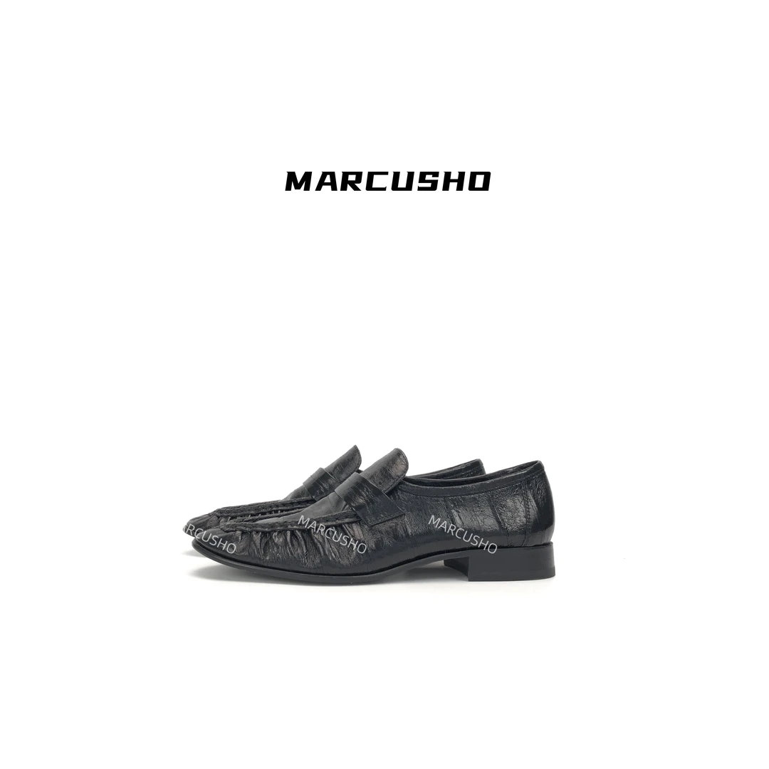 MARCUSHO轻便舒适一脚蹬复古 鳗鱼皮单鞋皮鞋D1173