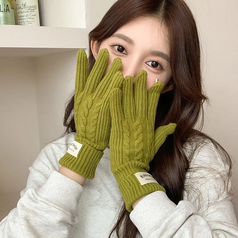 针织毛线麻花手套女冬天分指滑雪加厚保暖韩版百搭冬季触屏简约男
