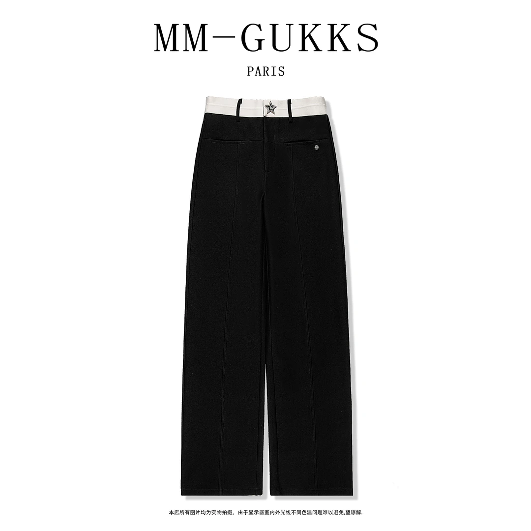 明明专享『显瘦魔力』2024新款休闲西装直筒裤高腰休闲裤定制腰头