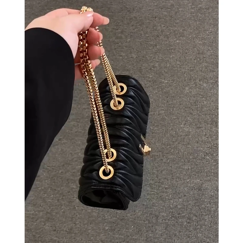 单肩褶皱链条包高级质感精致小包包女包今年流行斜挎迷你小方包女