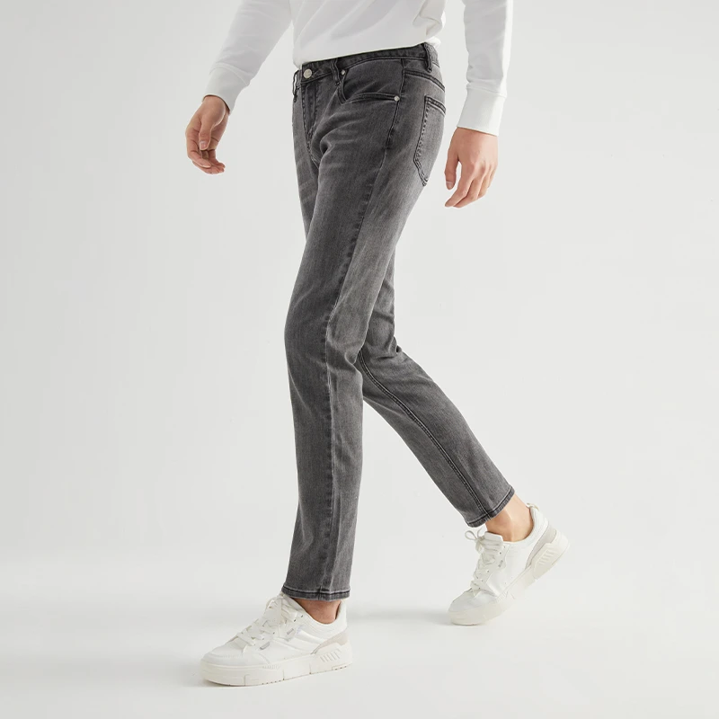 法国HECHTER灰色牛仔裤男士春秋休闲直筒弹力修身小脚长裤TP32015