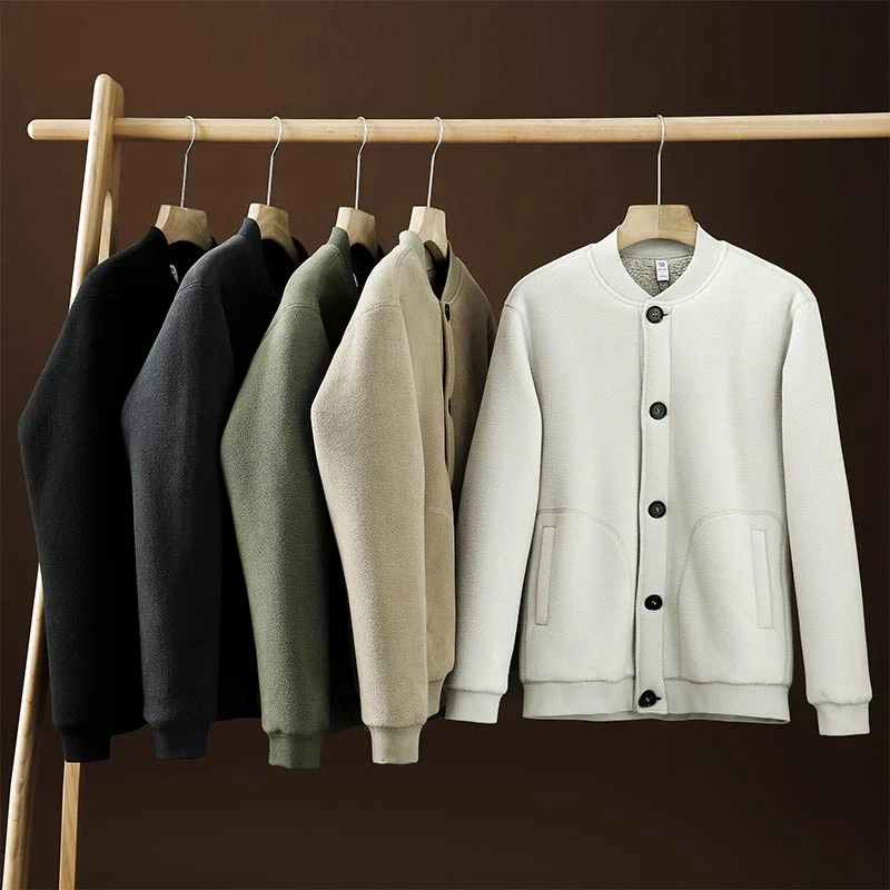 秋冬上新加绒加厚摇粒绒双层保暖立领棒球领男生夹克2351