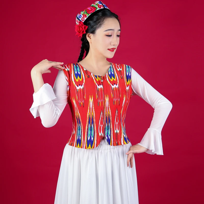 新疆舞蹈马甲服装女式夏季透气款马夹短背心维族舞百搭烫金服饰