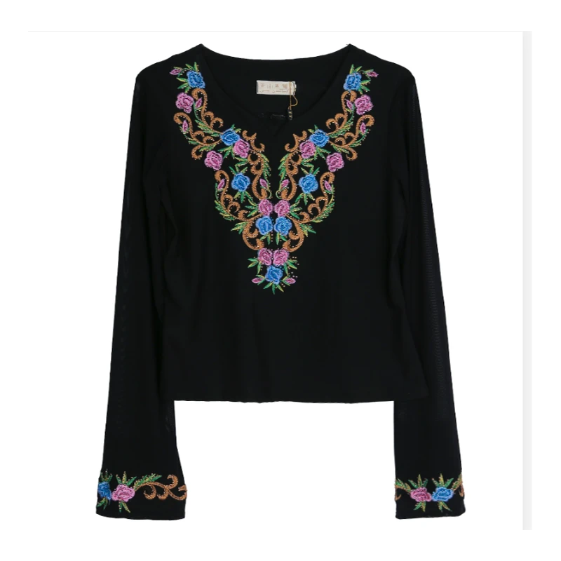 2025新款重工刺绣烫钻民族风新款刺绣民族风女士修身上衣