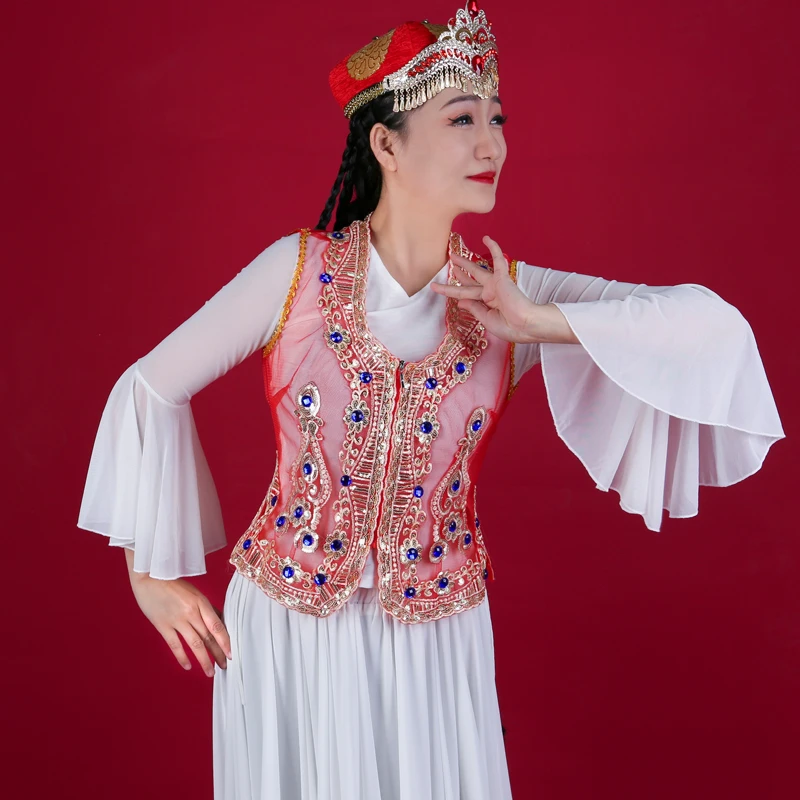 夏季新款新疆舞蹈服网纱女士短款马夹民族风维吾尔族马甲服装