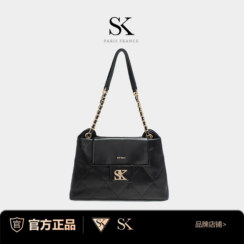 【刘叮当甄选】SK/2024秋冬季新款时尚女士腋下可斜跨黑色链条包