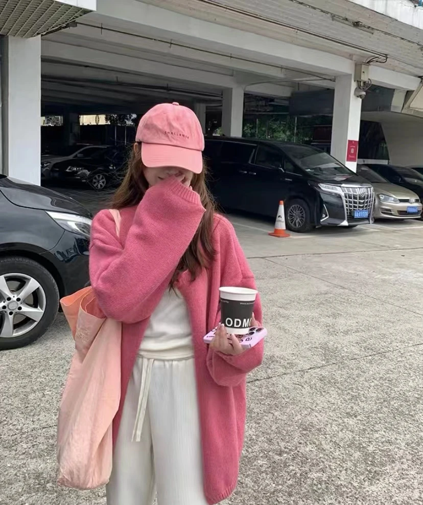 奶fufu慵懒风圆领毛衣外套女韩版秋冬外穿宽松百搭一粒扣内搭开衫