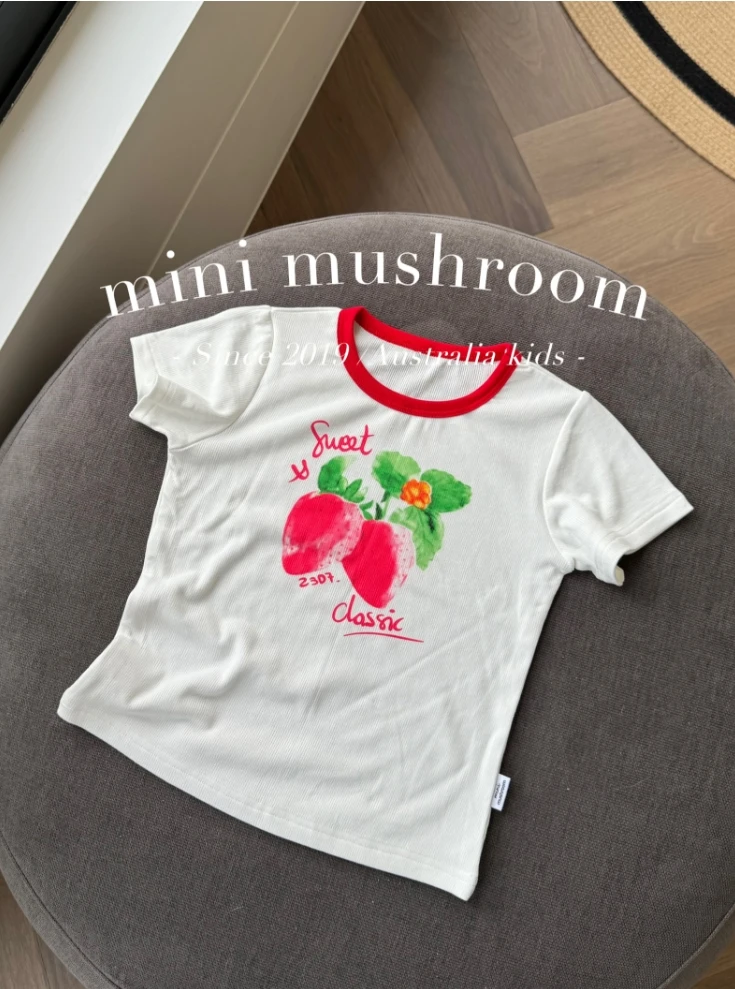 【断码价】夏季新款 儿童超弹螺纹红边草莓T恤