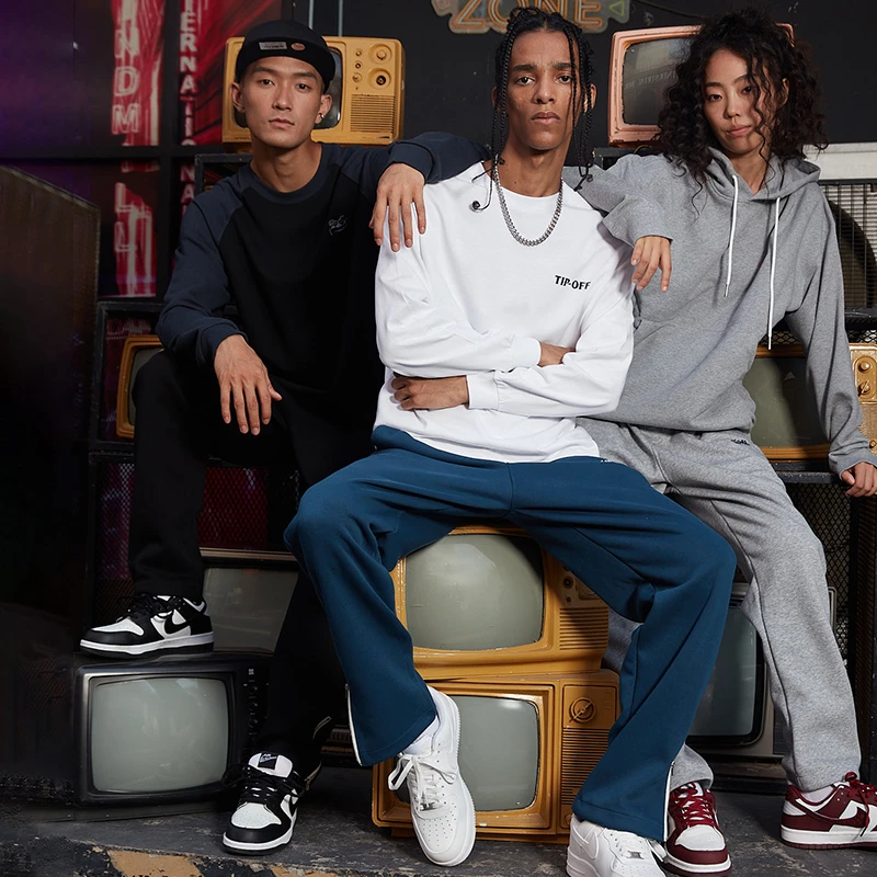 TIP-OFF美式拉链直筒篮球运动针织卫裤宽松百搭休闲阔腿裤长裤子