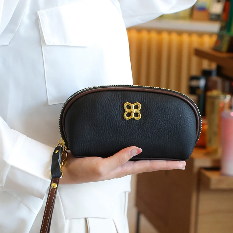 头层牛皮手拿包简约高级感时尚手机包真皮小包包零钱包女款手包