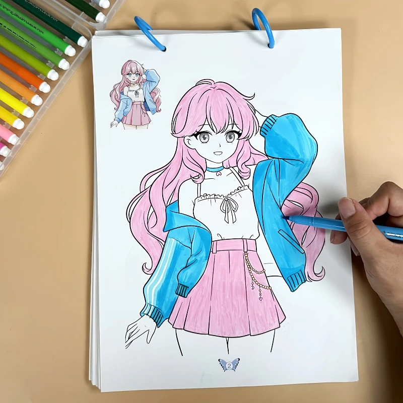 漫画公主涂色画本绘画册儿童丙烯马克笔涂鸦填色画女孩图画涂色书