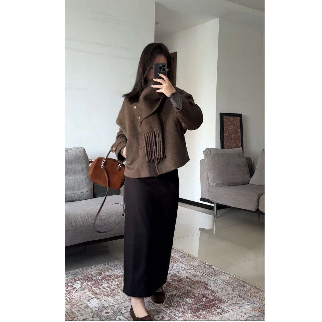 【秋款3个裙长】气质高腰显瘦复古开叉包臀百搭秋冬A字裙子JM290