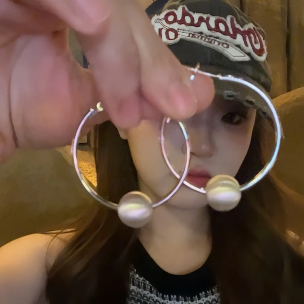 铜合金耳饰 极简复古圆球圈圈耳环冷淡风耳坠气质高级感耳饰