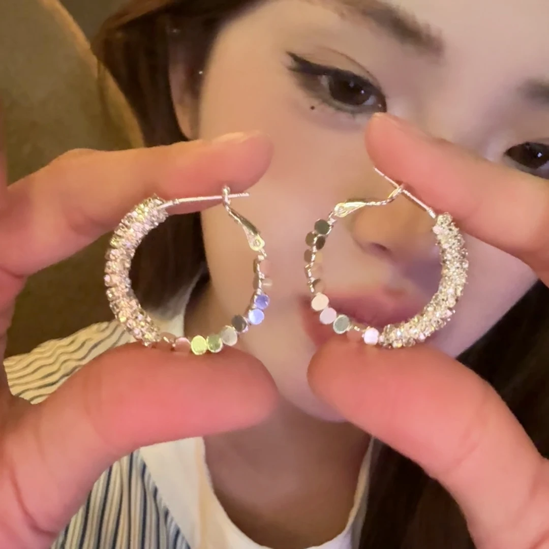 铜合金耳饰 不过时！碎银素圈耳环女银色圈圈高级感耳钉耳圈耳饰