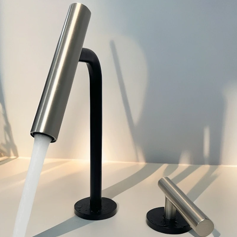 分体式双孔单把旋面盆冷热水龙头扭镍极简浴室明装龙头