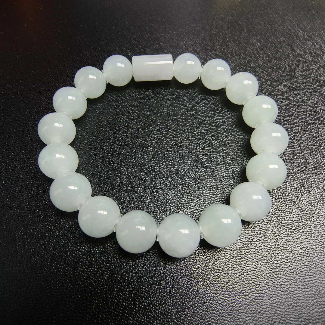 【特价】10+mm/18颗翡翠白冰底桶珠手串珠串珠链白色时尚玉女款