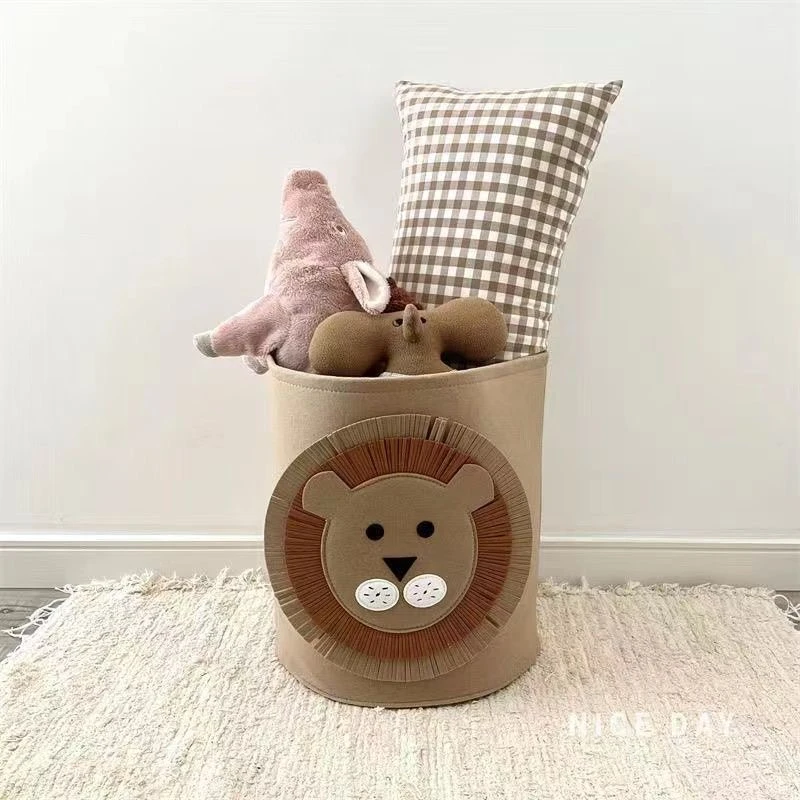 INS高颜值收纳储物框狮子图案可水洗毛毡脏衣篮宝宝杂物收纳袋