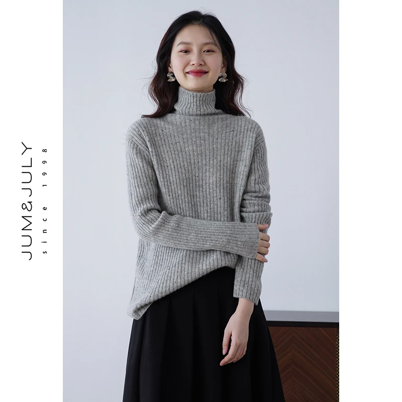 嘉茱莉2024年秋冬新款1OO羊毛针织上衣女高领羊毛针织衫软糯毛衣