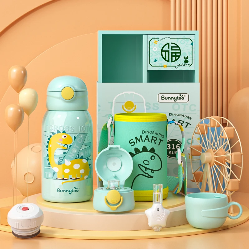 班尼兔三盖保温杯316不锈钢吸管水杯儿童幼儿园便携防烫水壶600ml