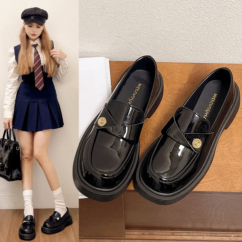 英伦风百搭小皮鞋女2024新款春季黑色乐福鞋一脚蹬女鞋子爆款单鞋