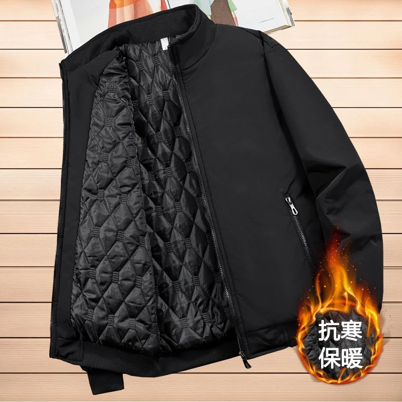 秋冬季中年男士夹克加绒加厚外套中老年人男装爸爸春秋上衣服爷爷