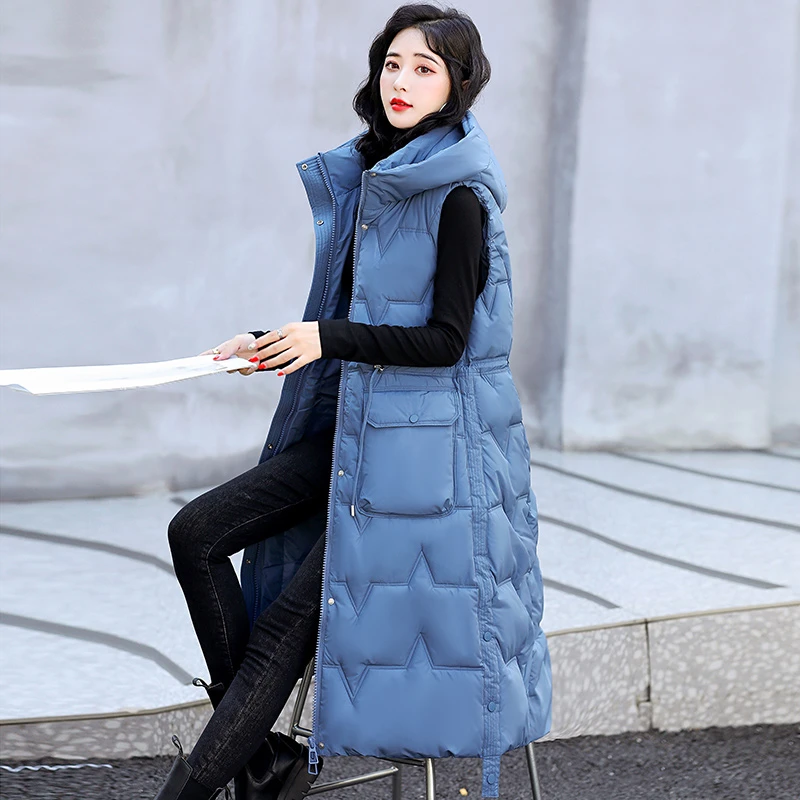 冬季时尚长款韩版宽松棉马甲女长过膝加厚女士棉马夹秋冬坎肩外套