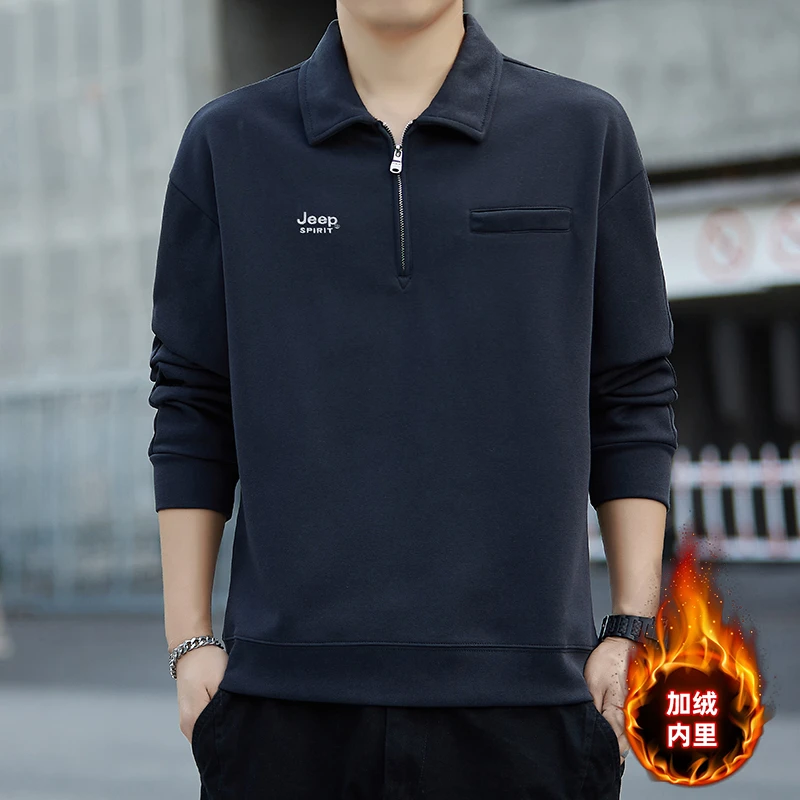 JEEPSPIRIT经典长袖加绒卫衣休闲半拉链百搭男士冬季长袖上衣